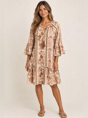 Debbie Katz | South beach Floral Cover-Up Tiered Mini Dress Sz S
